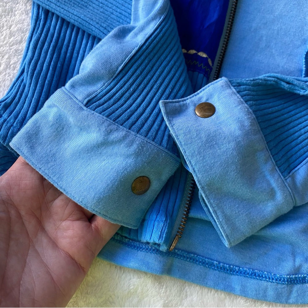 Retro Y2K Blue Color Block Ribbed Full Zip Jacket with‎ Pockets Small - Picture 7 of 9